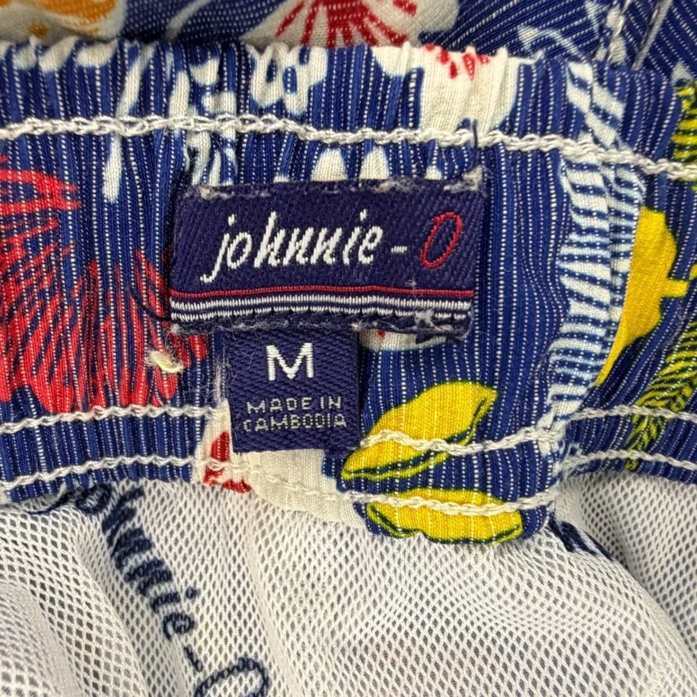 Johnnie-O Floral Swim Trunks Mens Medium Blue Board Shorts Drawstring Beach